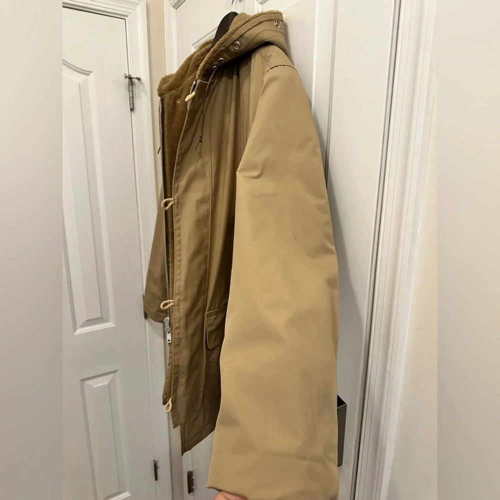 Mighty Mac Coat Jacket Fleece Lined Overcoat with zipped Hood Tan USA Made